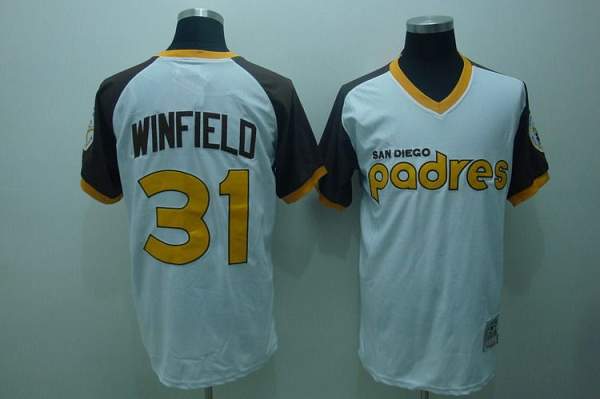 Mitchell and Ness Padres #31 Dave Winfield Stitched White Throwback MLB Jersey - Click Image to Close
